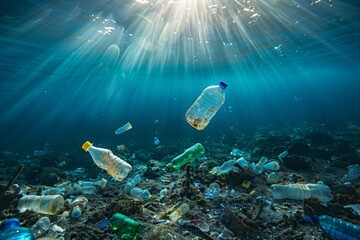 Fototapeta na wymiar The concept of plastic pollution in the ocean