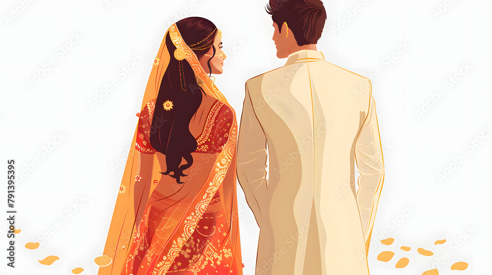 Wall mural indian bride groom from back