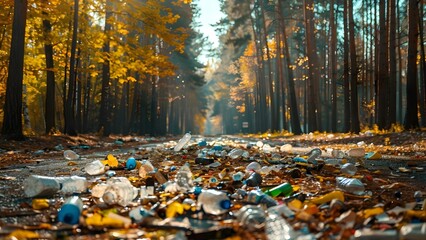 The Problem of Plastic Waste Pollution and Improper Disposal in the Environment. Concept Plastic Pollution, Improper Waste Disposal, Environmental Impact, Recycling Solutions, Sustainable Practices