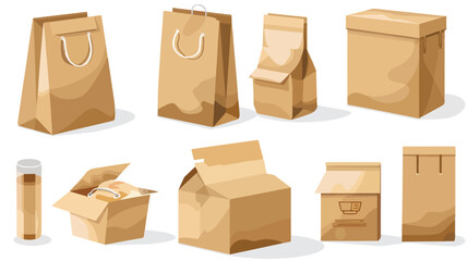 Delivery packages kraft paper bag and cardboard box.