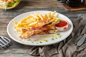 grilled chicken with fries