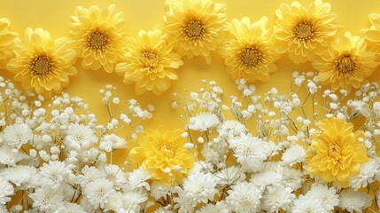 Yellow and white flowers on yellow backdrop - Powered by Adobe