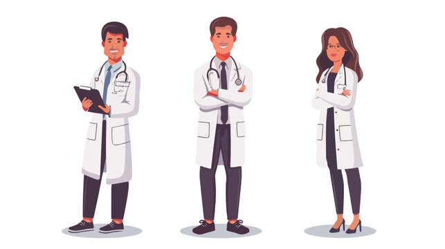 Doctors male and female isolated. Vector flat style 