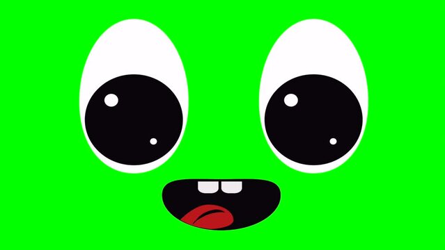 Cartoon eyes and talking mouth or funny face for side green screen insert, chroma key green screen motion graphics stock video 3D animation. Ultra high resolution.