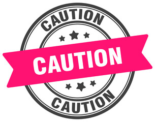 caution stamp. caution label on transparent background. round sign