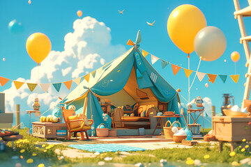 Happy camping day: colorful tent life