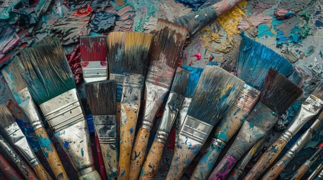 Paint brushes on a table