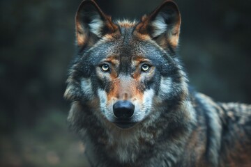 Portrait of a wolf in the forest,  Close-up - obrazy, fototapety, plakaty