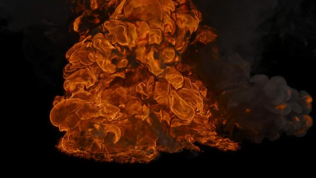 Mesmerizing flames engulfed in night. Powerful fire on black background.