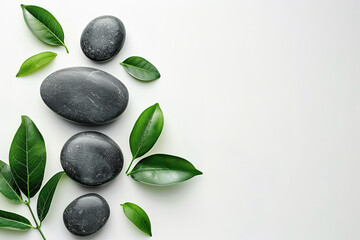 Flat lay composition with spa stones and space for text on white background., with empty copy space