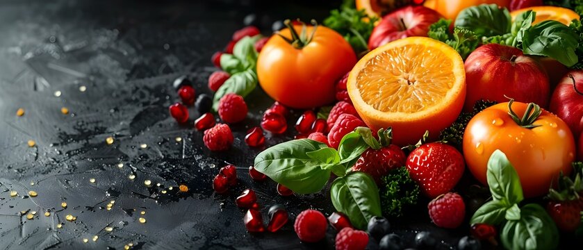 Isolated background with fruits and vegetables. Concept Isolated Background, Fruits, Vegetables