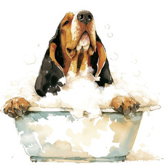 Bloodhound Enjoys Bathing In Watercolor Style Create - obrazy, fototapety, plakaty