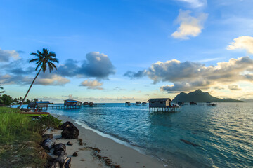 Landscape view borneo sea gypsy water village in Maiga Island, Malaysia.