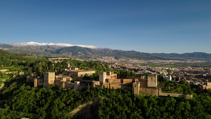 Panoramic view of the ancient Islamic fortress complex Alhambra. Granada, Andalucia, Spain