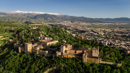 Panoramic view of the ancient Islamic fortress complex Alhambra. Granada, Andalucia, Spain - obrazy, fototapety, plakaty