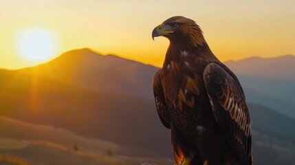 Bulgaria eagle sunset. Eastern Rhodopes with golden eagle, Aquila chrysaetos. Golden eagle with large wingspan, Bulgaria wildlife. Bird sunset