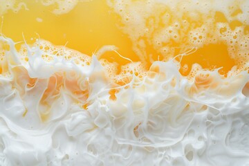 Close up of yellow and white milk splash background,  Abstract background - obrazy, fototapety, plakaty