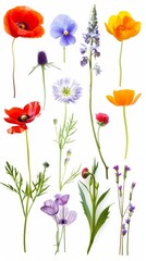 Beautiful Collection of Pressed Flowers and Plants. An array of various pressed flowers and plants in bright, vivid colors, perfectly suitable for art projects, decoration, or botanical studies.