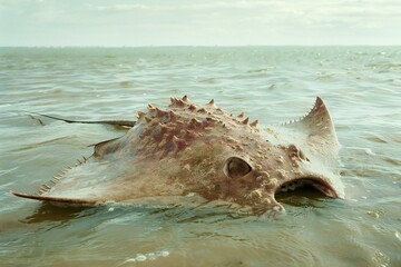 Big stingray in the sea, Thailand,  ( Filtered image processed vintage effect,  )
