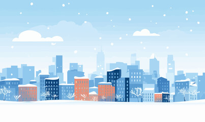 Snowy Cityscapes vector flat minimalistic isolated vector style illustratio