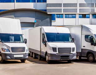 park specialized delivery small white trucks and van deliver warehouse