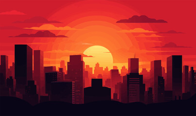 Naklejka premium sunset city vector flat minimalistic isolated illustration