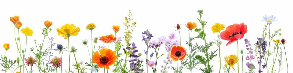 Fototapeta premium Beautiful Collection of Pressed Flowers and Plants. An array of various pressed flowers and plants in bright, vivid colors, perfectly suitable for art projects, decoration, or botanical studies.