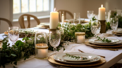 Christmas table decor, holiday tablescape and dinner table setting, formal event decoration for New Year, family celebration, English country and home styling