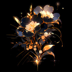Gold and Black Flower design (collection UV-Reflect), Flower in the dark.