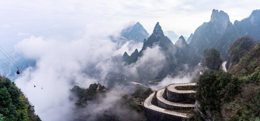 Beautiful nature landscape with mist at Tianmen Shan national park, The famous tourist destination at Zhangjiajie