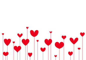 Heart banner or border with red heart balloons