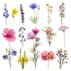Beautiful Collection of Pressed Flowers and Plants. An array of various pressed flowers and plants in bright, vivid colors, perfectly suitable for art projects, decoration, or botanical studies.