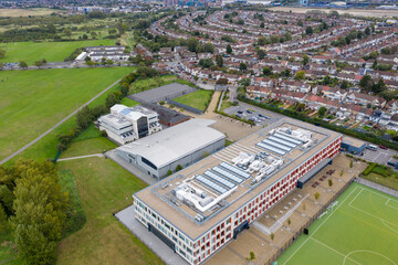 Aerial photo of the Dagenham Park Church of England School showing the School building from above