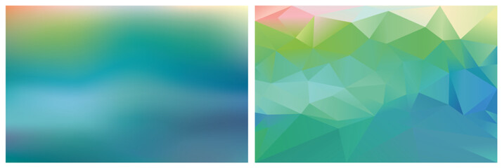 vector abstract blue and green background in two variations, like mash and like triangles