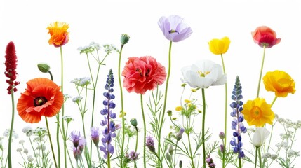 Fototapeta premium Beautiful Collection of Pressed Flowers and Plants. An array of various pressed flowers and plants in bright, vivid colors, perfectly suitable for art projects, decoration, or botanical studies.