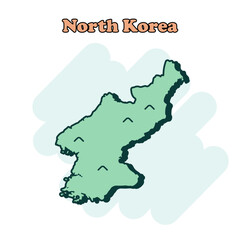 North Korea cartoon colored map icon in comic style. Country sign illustration pictogram. Nation geography comic  concept.	
