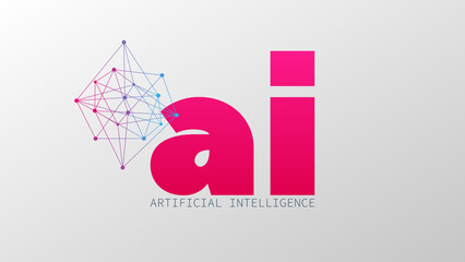 Artificial intelligence. Triangle blue pink gradient network pattern. Deep learning. Smart digital technology. AI vector illustration for science, presentation, concept design, business - 791406714