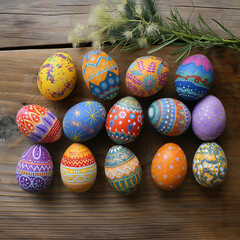 Fototapeta na wymiar Colorful Tradition: Explore Our Collection of Intricately Painted Easter Eggs