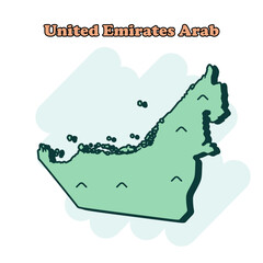 United Emirates Arab cartoon colored map icon in comic style. Country sign illustration pictogram. Nation geography comic  concept.	
