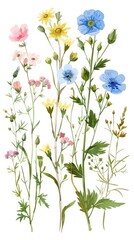 Assortment of Wildflowers Isolated on White Background