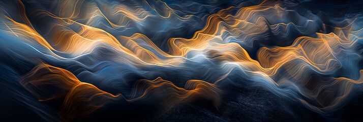 Stunning digital artwork featuring flowing waves of gold and blue, creating a mesmerizing abstract pattern