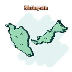 Malaysia cartoon colored map icon in comic style. Country sign illustration pictogram. Nation geography comic  concept.	
