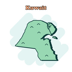 Kuwait cartoon colored map icon in comic style. Country sign illustration pictogram. Nation geography comic  concept.	
