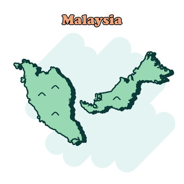 Malaysia cartoon colored map icon in comic style. Country sign illustration pictogram. Nation geography comic  concept.	
