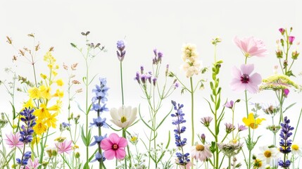 Assortment of Wildflowers Isolated on White Background