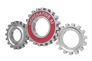 Spinning gears text Generative AI. Interaction concept. 3D illustration.