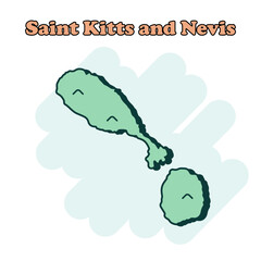 Saint Kitts and Nevis cartoon colored map icon in comic style. Country sign illustration pictogram. Nation geography comic  concept.	
