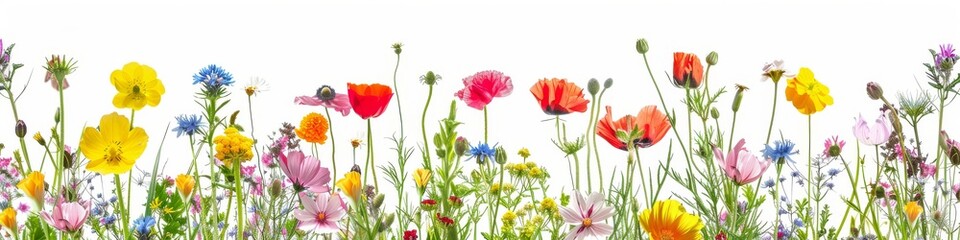 Fototapeta premium Assortment of Wildflowers Isolated on White Background