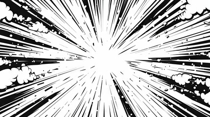 Radial lines for comic books. Black and white filter. Comic action frame. Royalty high-quality image of action lines. Motion or movement effect.