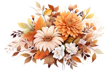 Autumn flowers bouquet isolated on white background. Vector illustration.